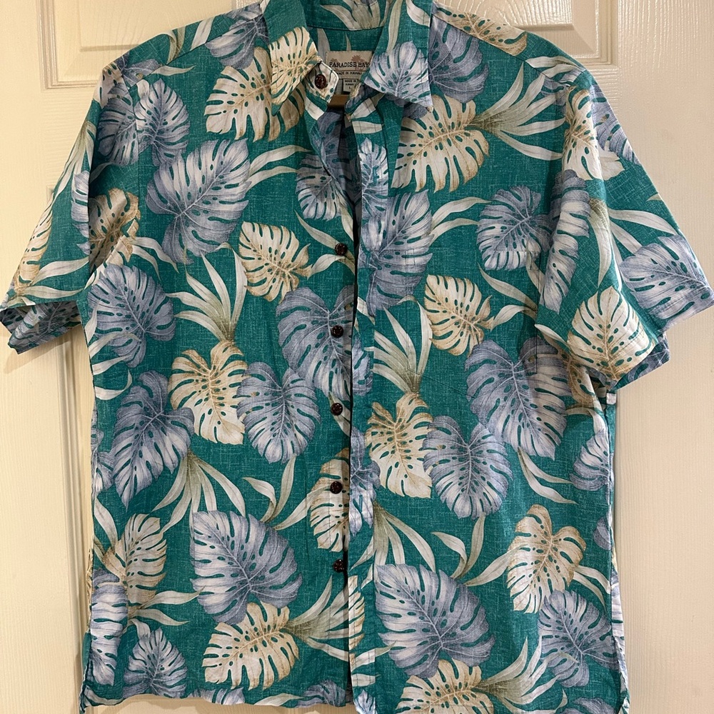 Men's Teal Leaf Print Casual Shirt